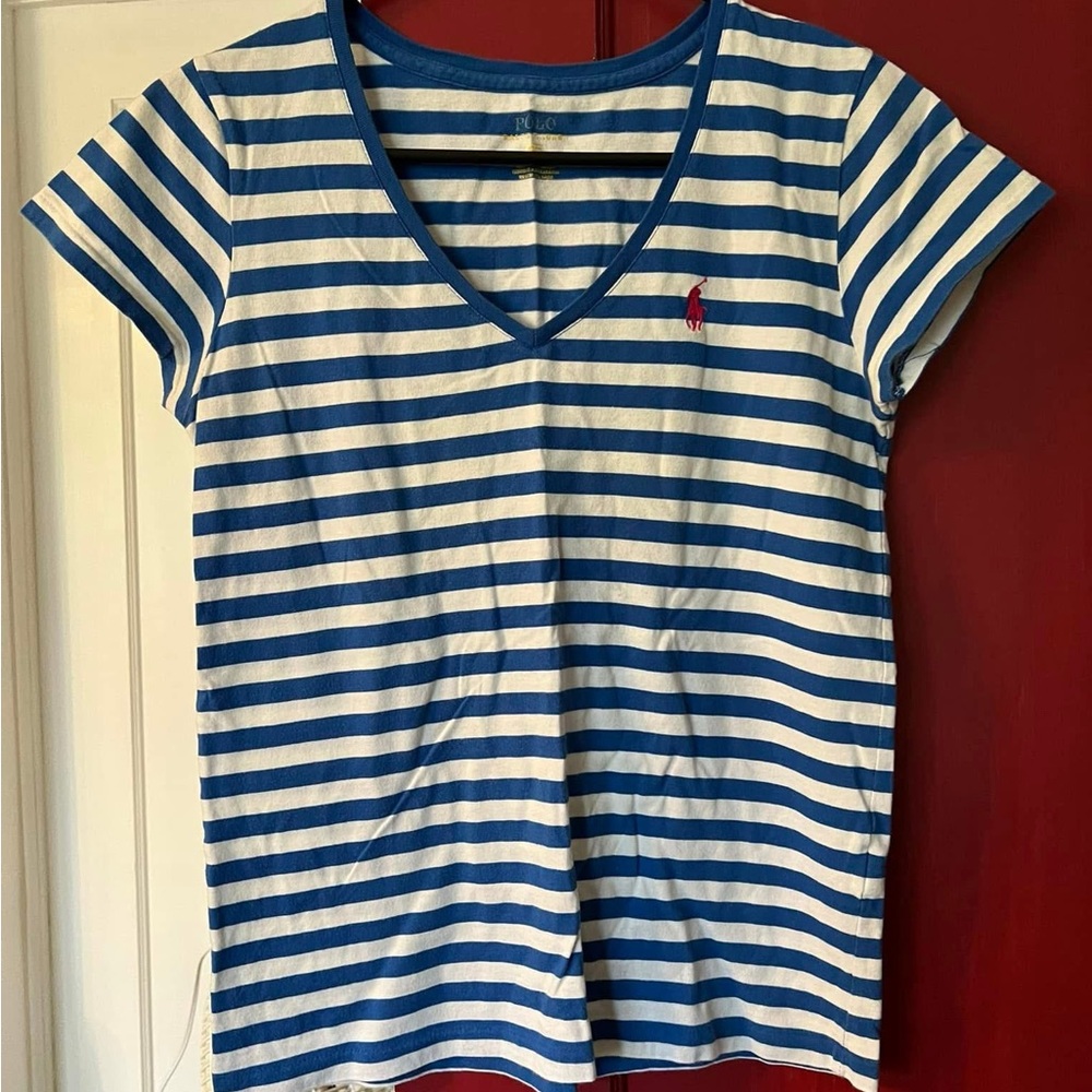 Ralph Lauren Polo Blue and White Striped Tee